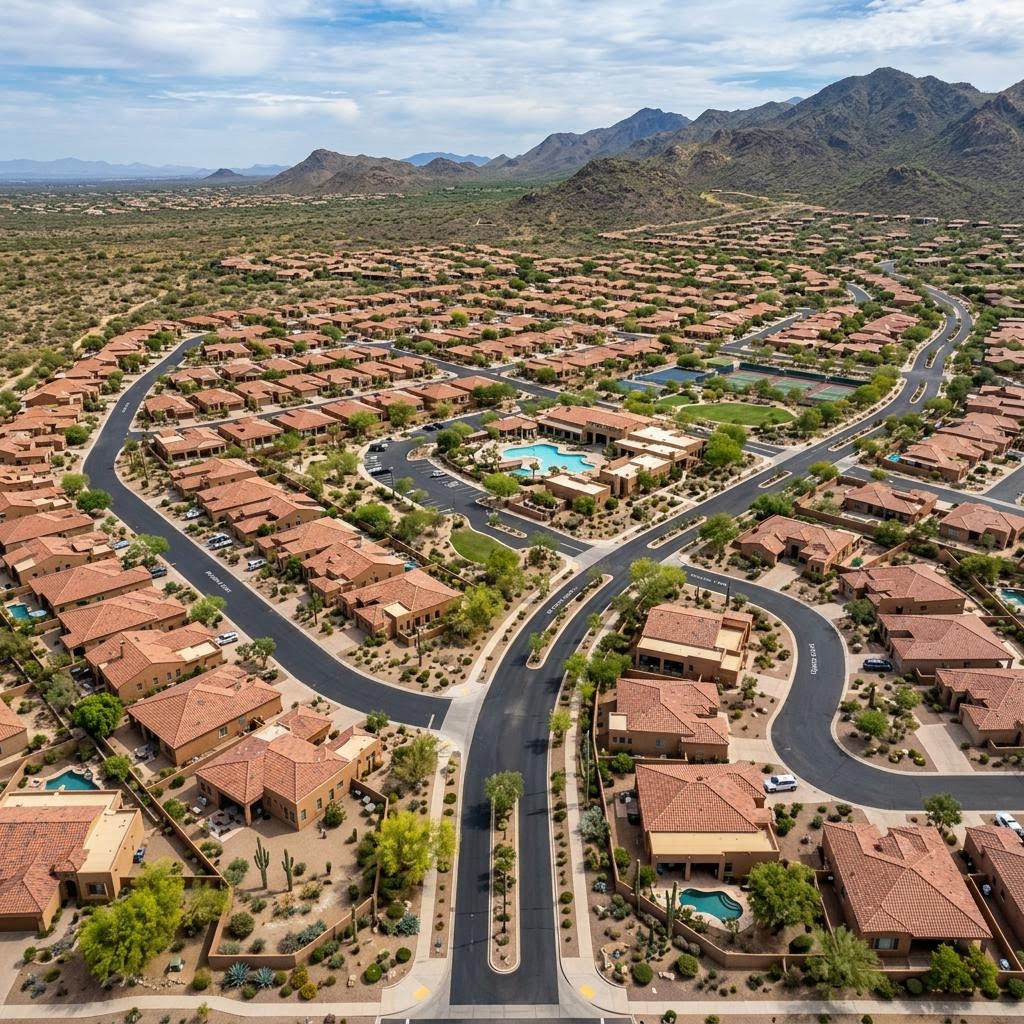 Aerial view of a residential community